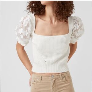French Connection Industry Juliet Mozart Caballo Floral puff sleeve sweater Sz M